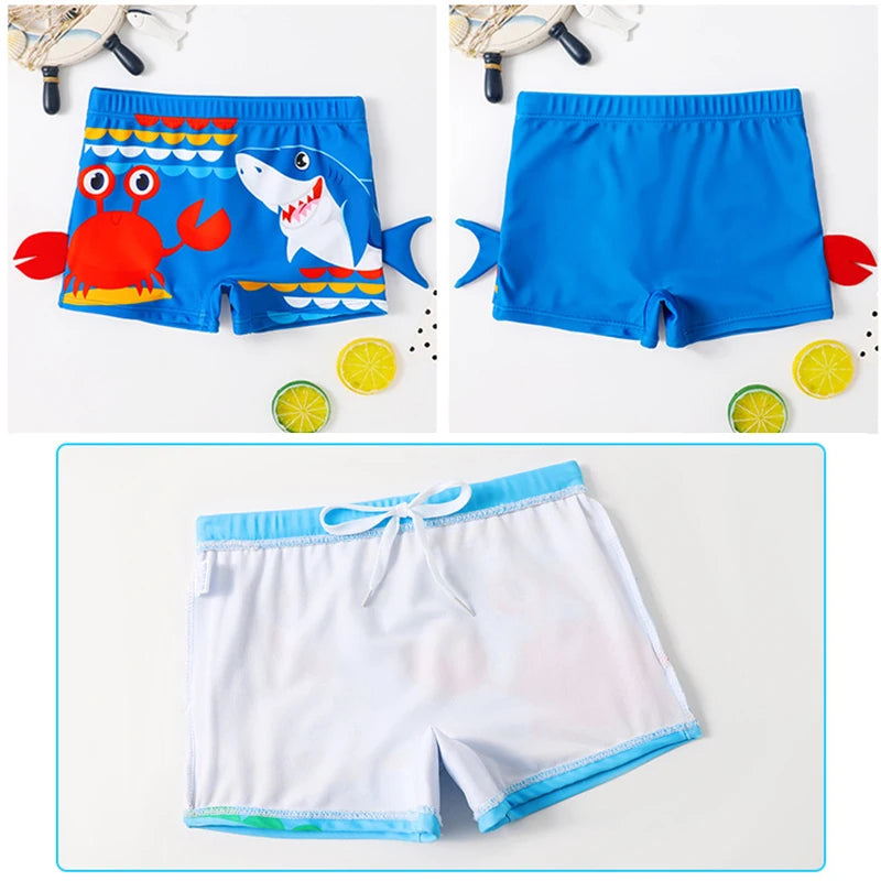 Boys Beach Trunks Toddler Boy Cartoon Crab And Shark Graphic