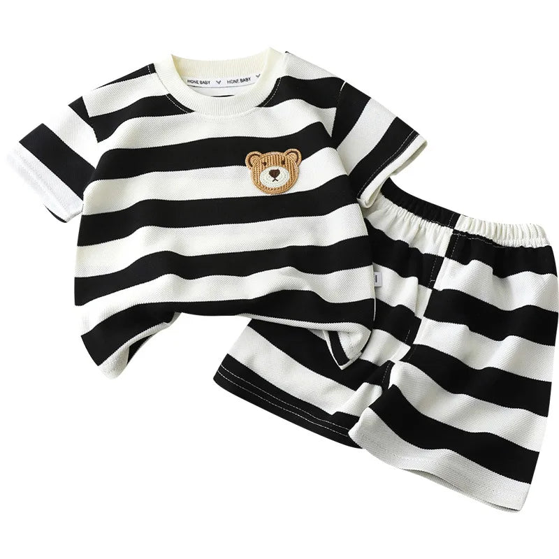 Children's Suit 2PCS Set Summer Short Sleeve +Shorts Striped