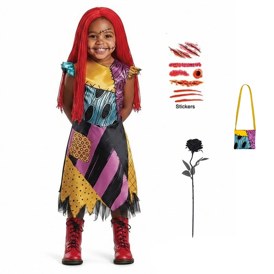 Girl Christmas Eve Scary Ruffle Dress Bow Suit Halloween Cos
