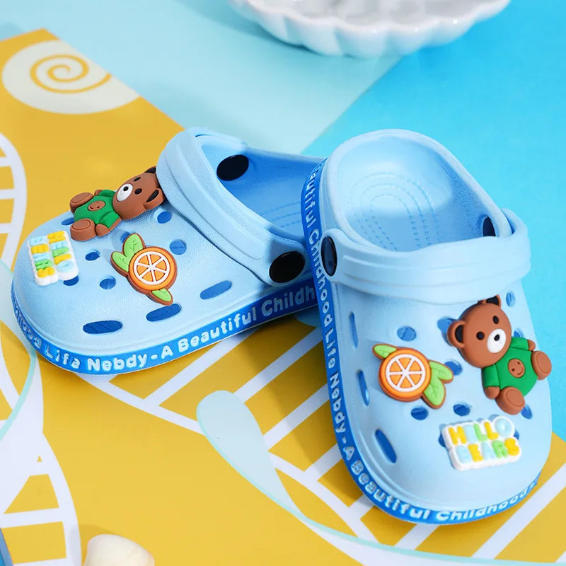 Summer Kids Slippers Cute Cartoon Hole Shoes Closed Toe Soft