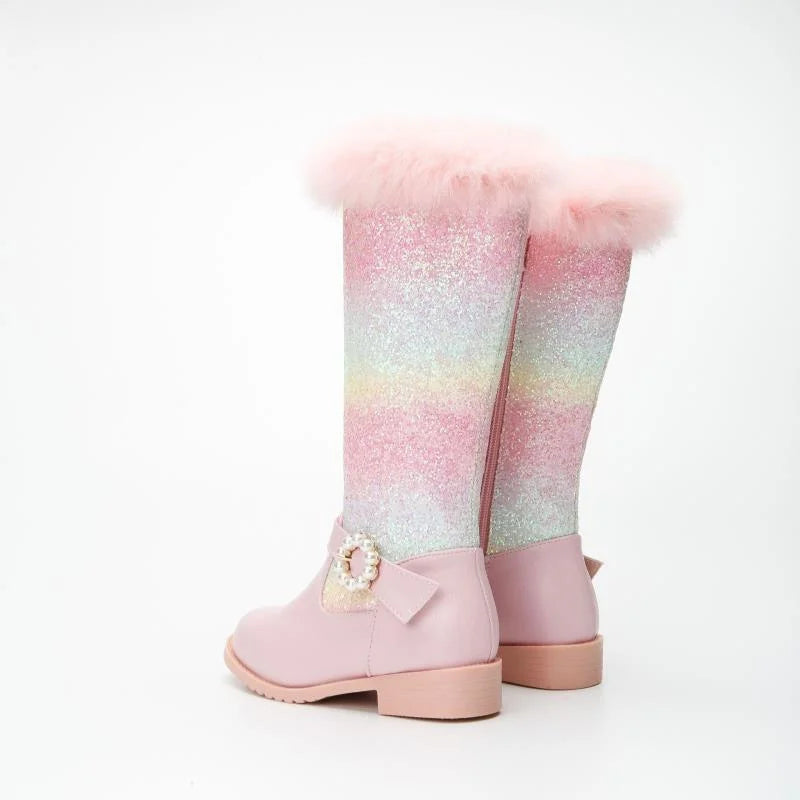 2023 Autumn Winter Girls Rainbow Princess Children Pink Boot