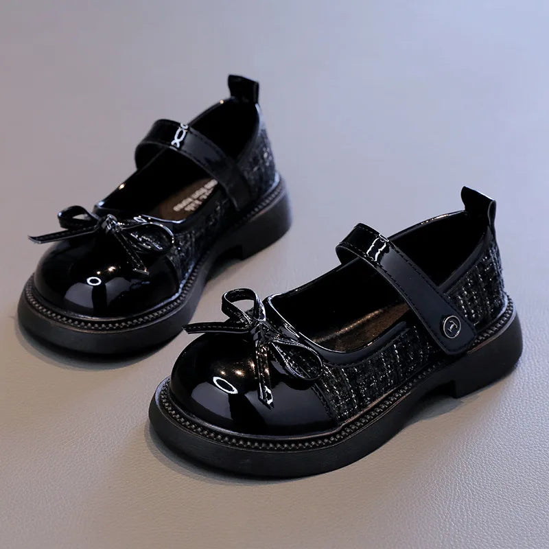 Spring Autumn Children's Leather Shoes with Bowknot Versatil