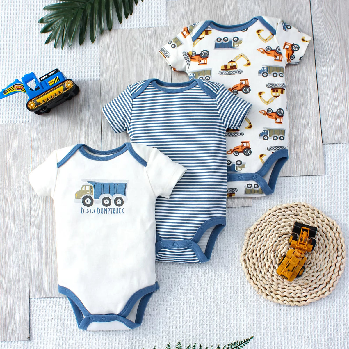 Dino Stripe Three-Piece Baby Romper Set