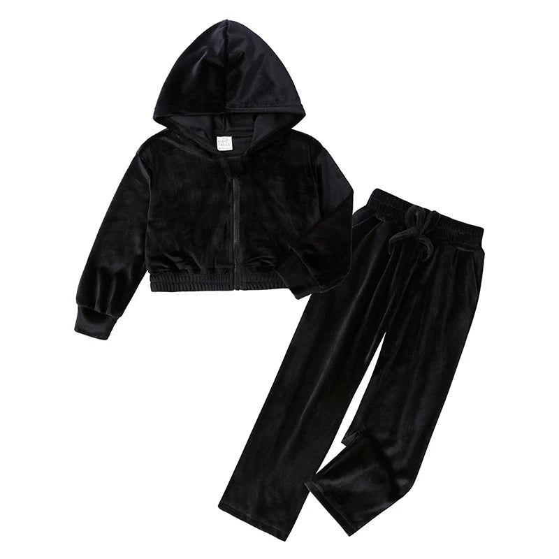 1-14Y Children Girls Velvet Tracksuits Kids Winter Autumn Th