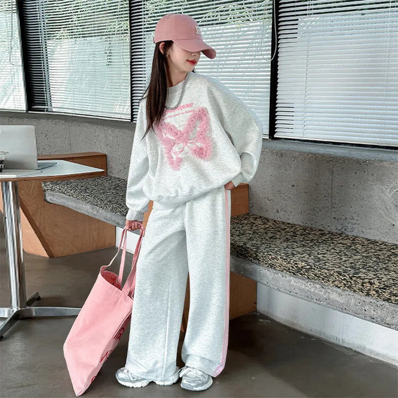 Spring Autumn Teen Girls Clothing Set Letter Print Lace Bow