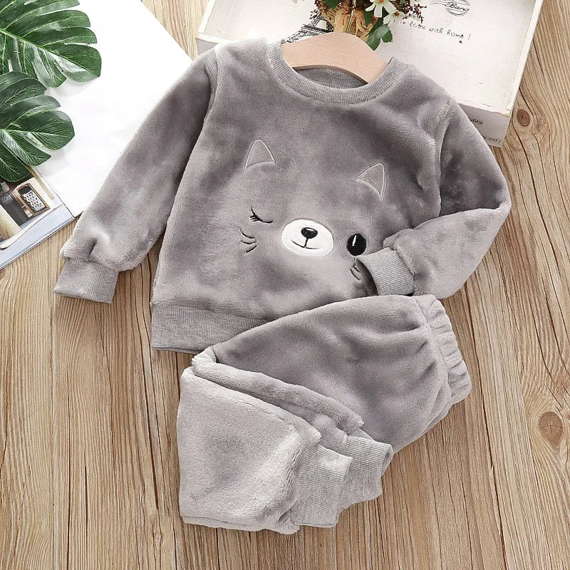 Children's Pajama Sets Bear Tops + Pants 2Pcs Kids Pajamas W