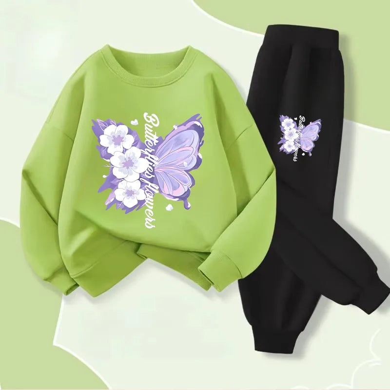 Spring Long Sleeved Top Long Pants Two Piece Sets for Girls