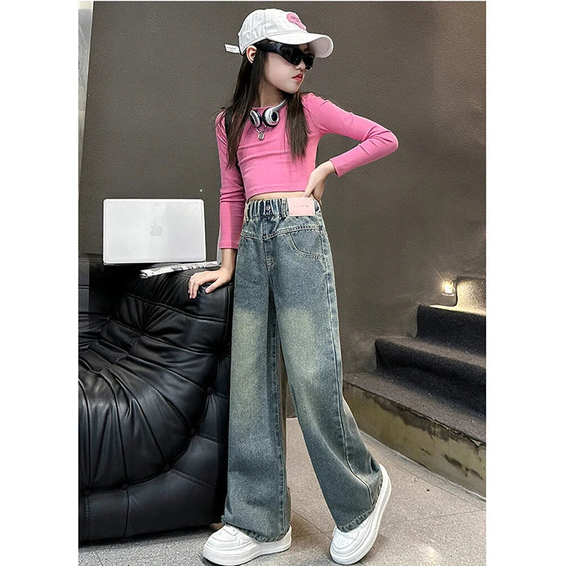 5-14 Years Spring Autumn Girls Jeans Retro And Vintage Five-