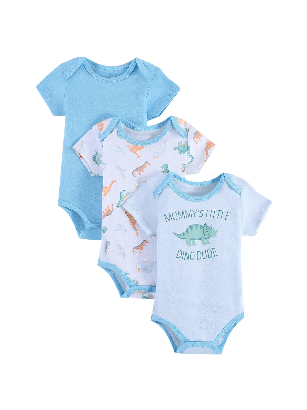 Dino Stripe Three-Piece Baby Romper Set