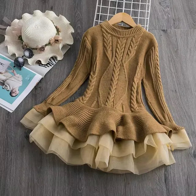 Girl Dress Winter Knitted Chiffon Dress Girl Christmas Party