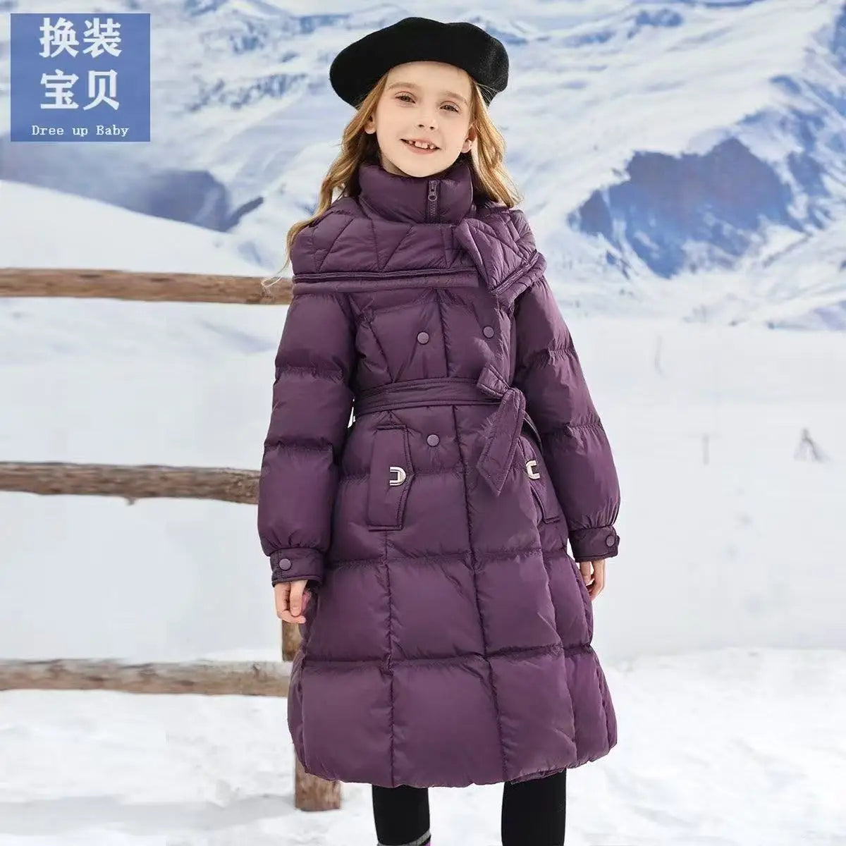 -30℃ Long Style Girls Jacket Winter Solid Color Thick Warm H