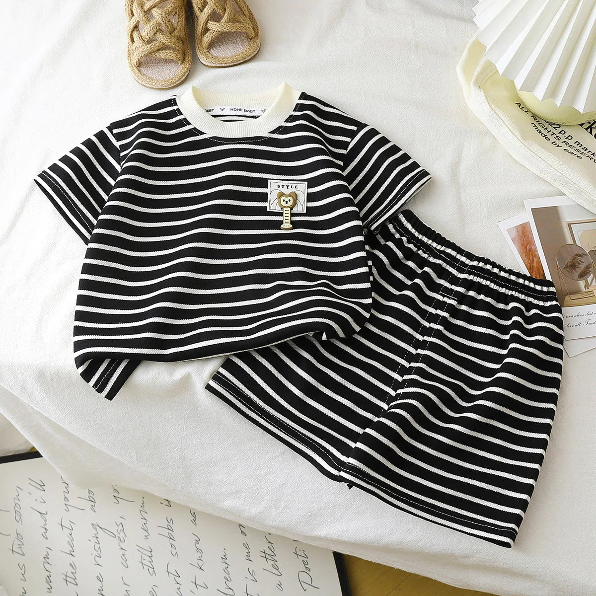 Children's Suit 2PCS Set Summer Short Sleeve +Shorts Striped