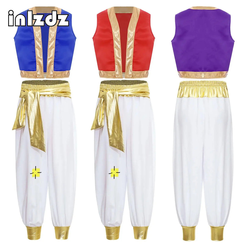 Boys Arabian Costume Arabian Prince Cosplay Dress Up Vest Wa