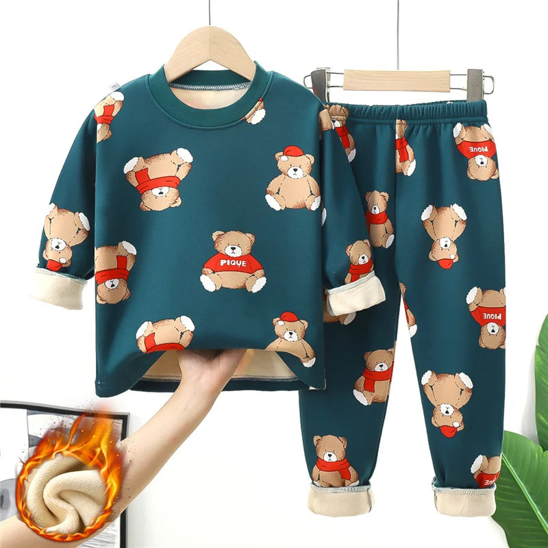 Cosy Velvet Pyjama Set for Kids | Green or Pink