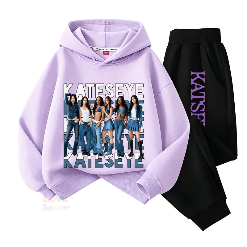 2026 autumn Katseye hoodie Girls Top Long Pant Two Piece Sui