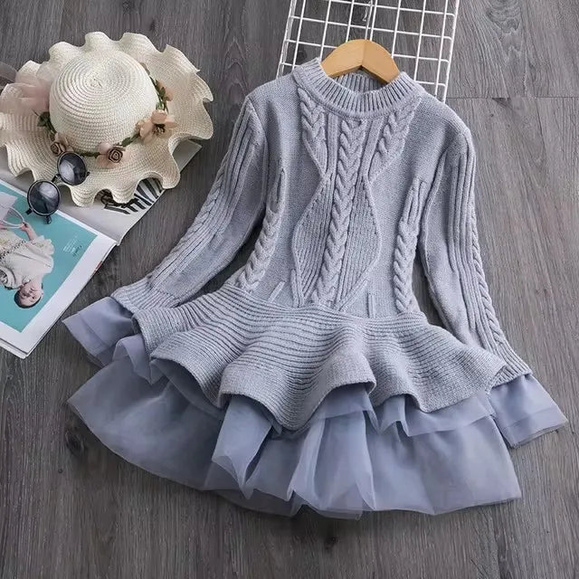 Girl Dress Winter Knitted Chiffon Dress Girl Christmas Party