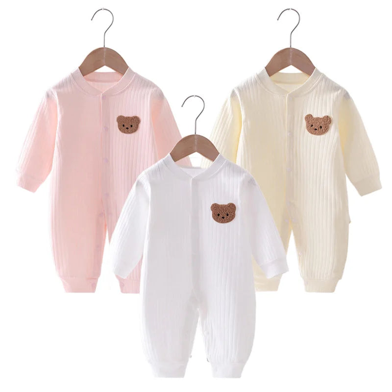 Spring Baby Romper Solid Color Bear Jumpsuit Cotton Autumn N