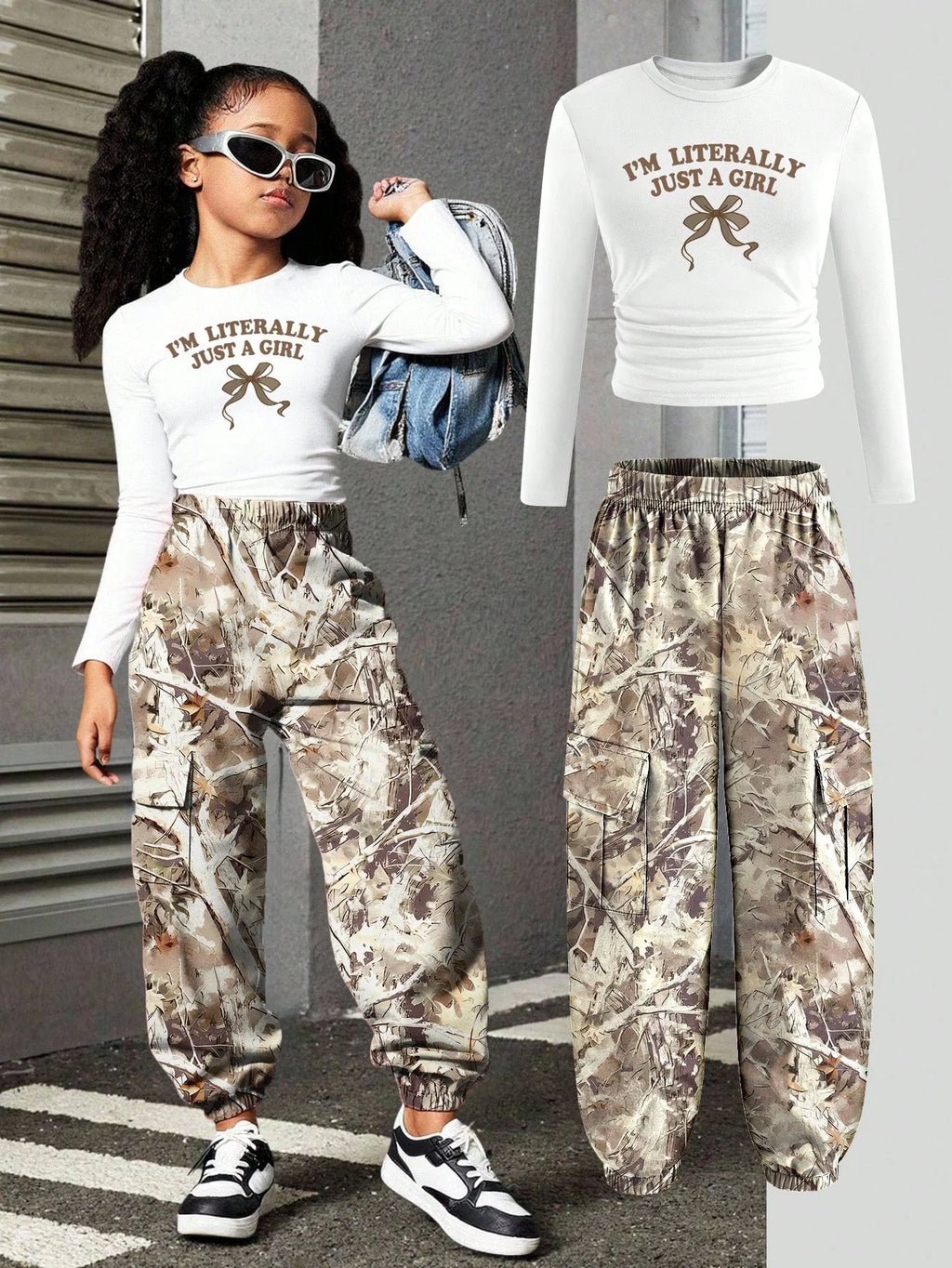 Spring and Autumn Girls' Trendy 2-Piece Outfit: Letter Print
