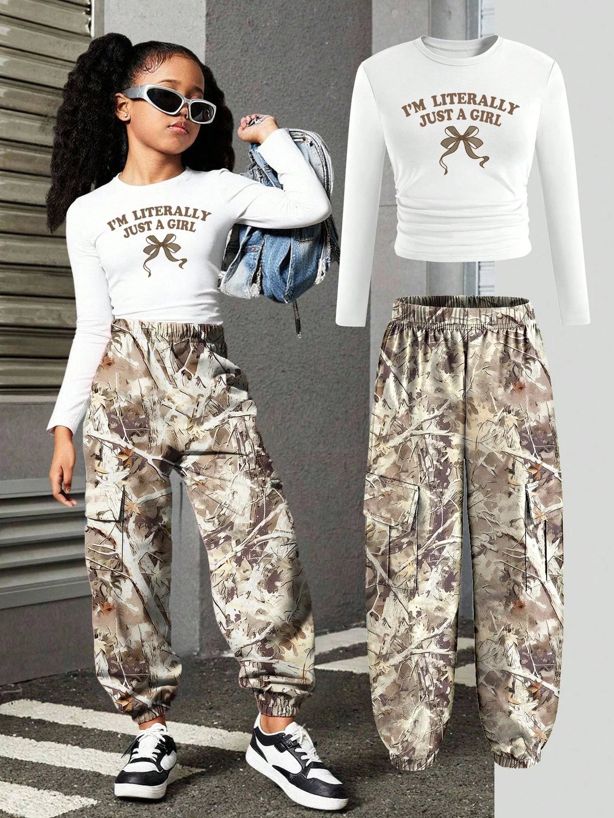 Spring and Autumn Girls' Trendy 2-Piece Outfit: Letter Print
