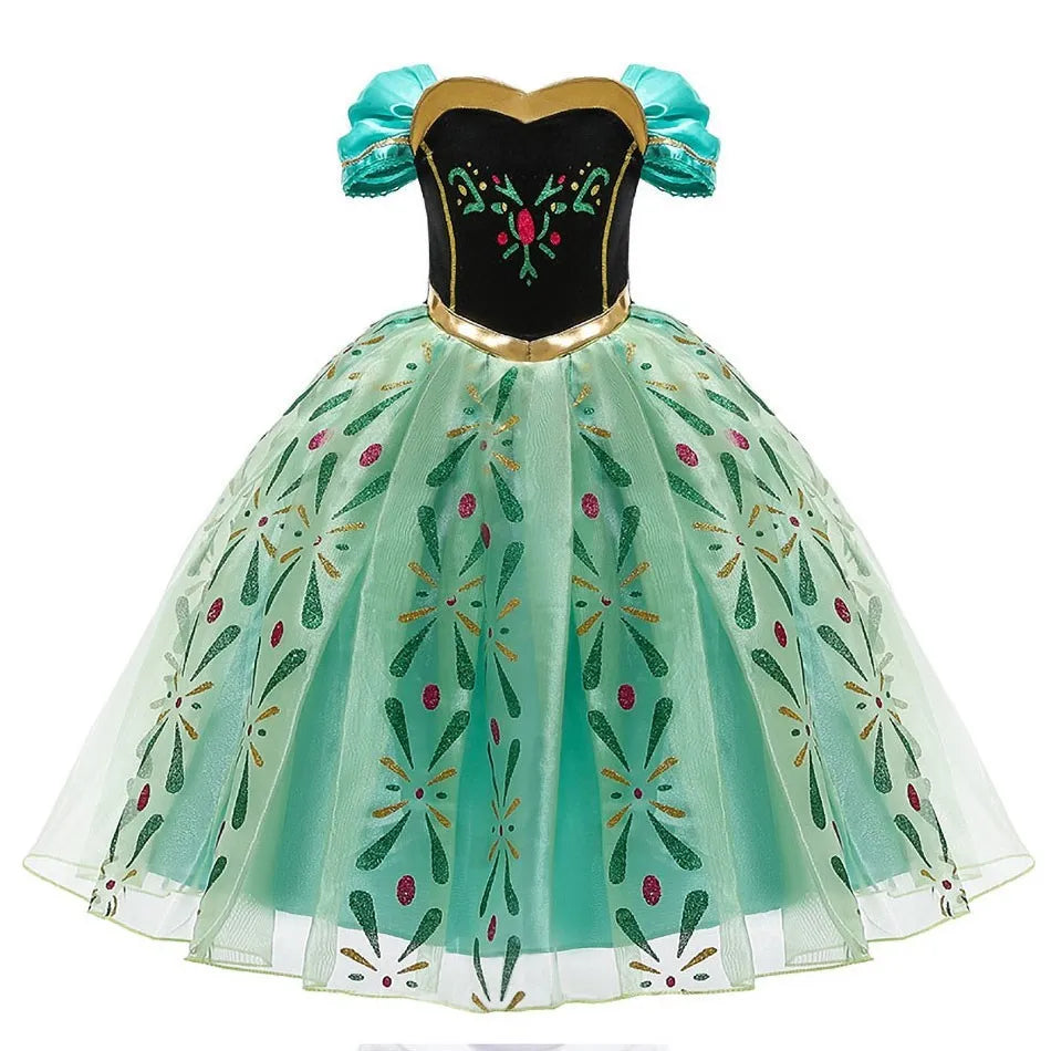 Girls Elsa Anna Dress Children Princess Carnival Dress Kids