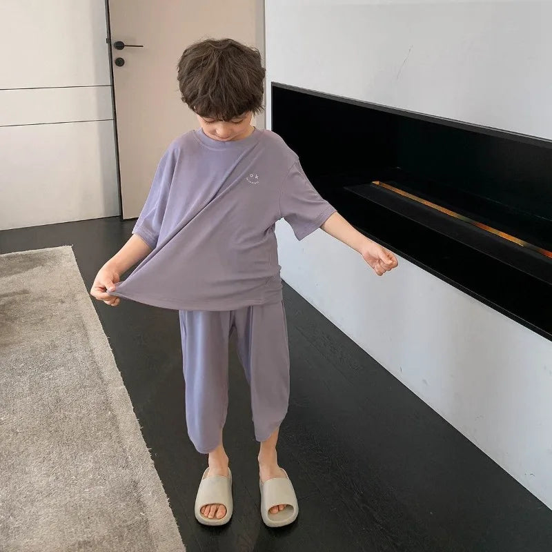 Summer Minimalist Boy Home Clothes Solid Color Loose and Com