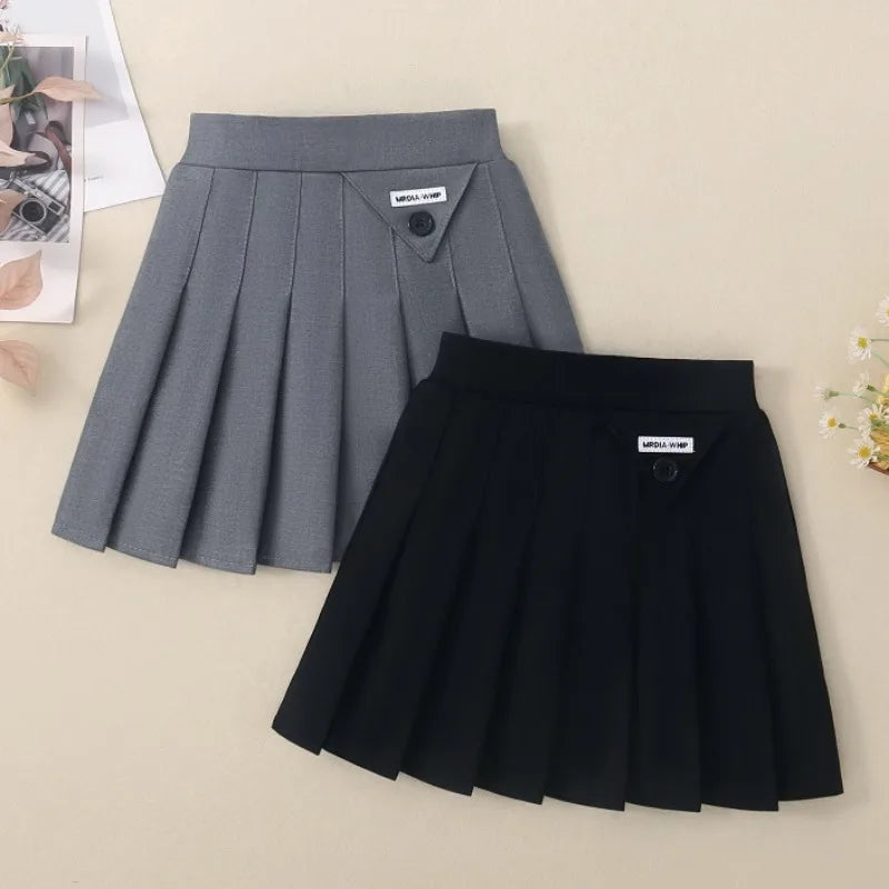 Teenage Girls Pleated Skirt Casual Grey School Skirt for Kid