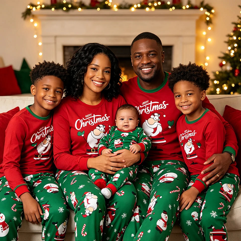 Santa Claus Snowman Print Matching Family Christmas Pajamas