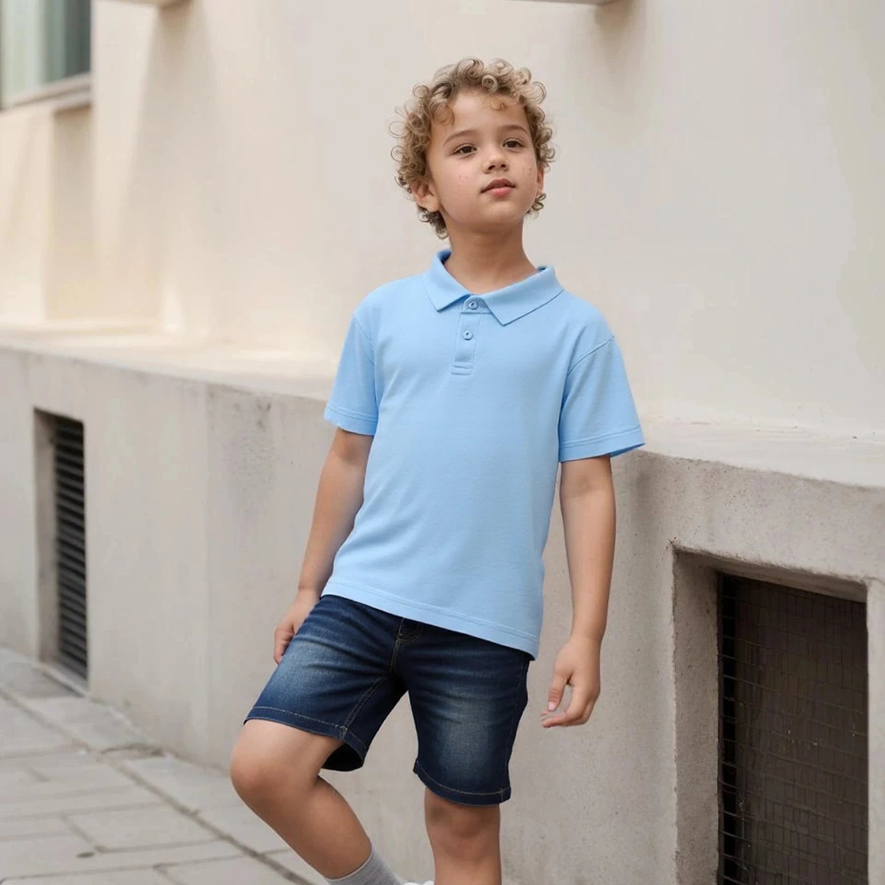 Summer boys and girls solid color short sleeved T-shirt top,