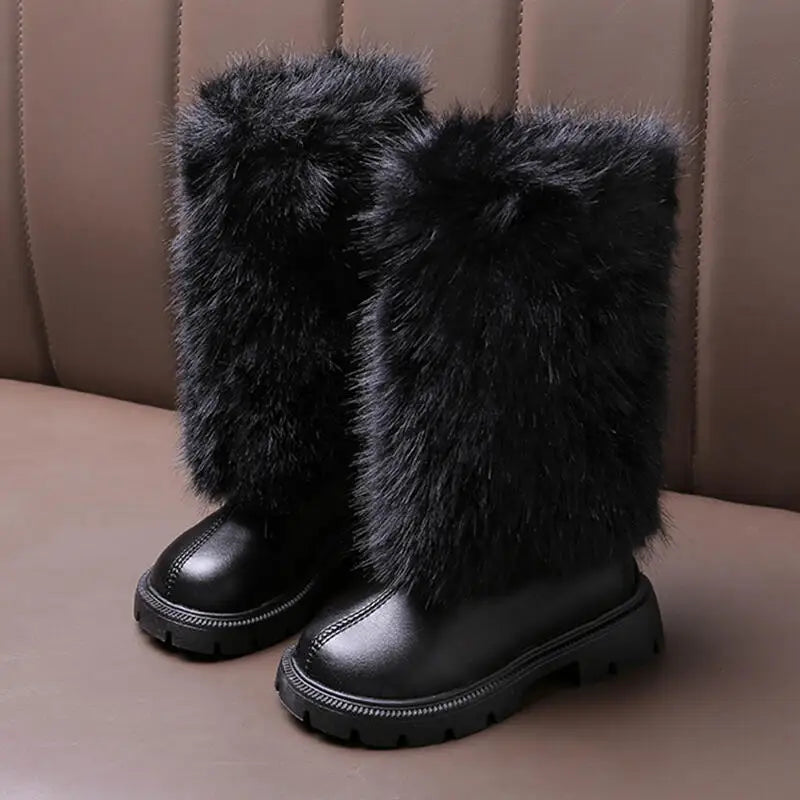 Luxury Fluffy Fur Girl Knee High Boots Winter 2026 Comfort N