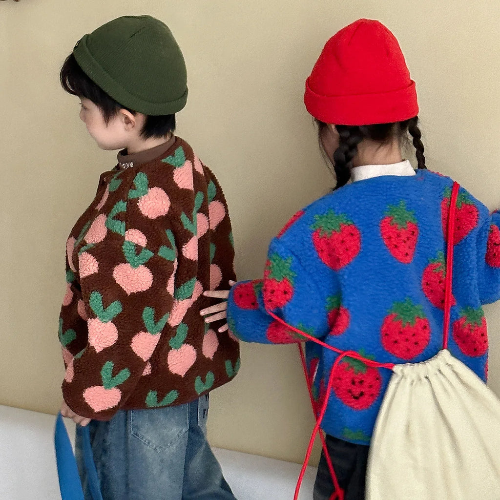 6978 Children's Lambswool Patterned Flower Coat Winter Boys