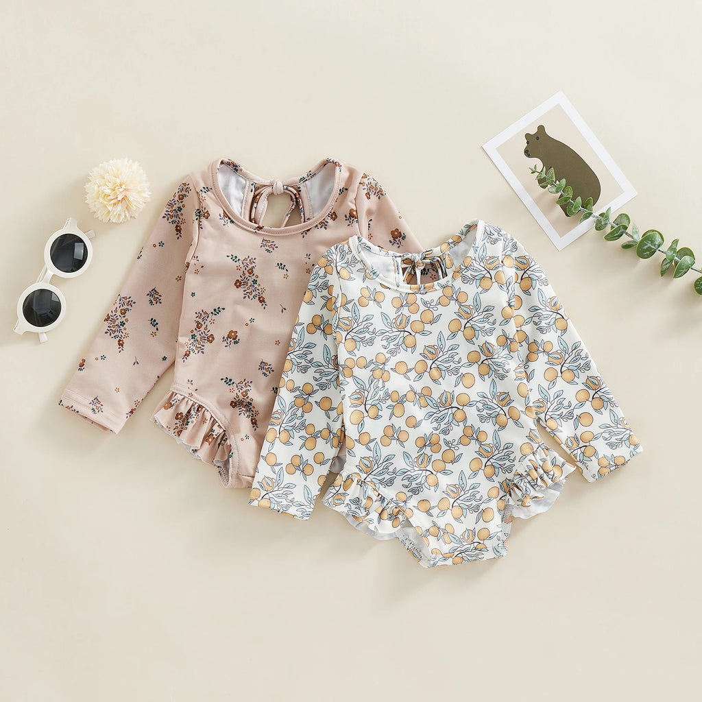 Kids Baby Girl Summer Swimwear Floral Print Backless Ruffles