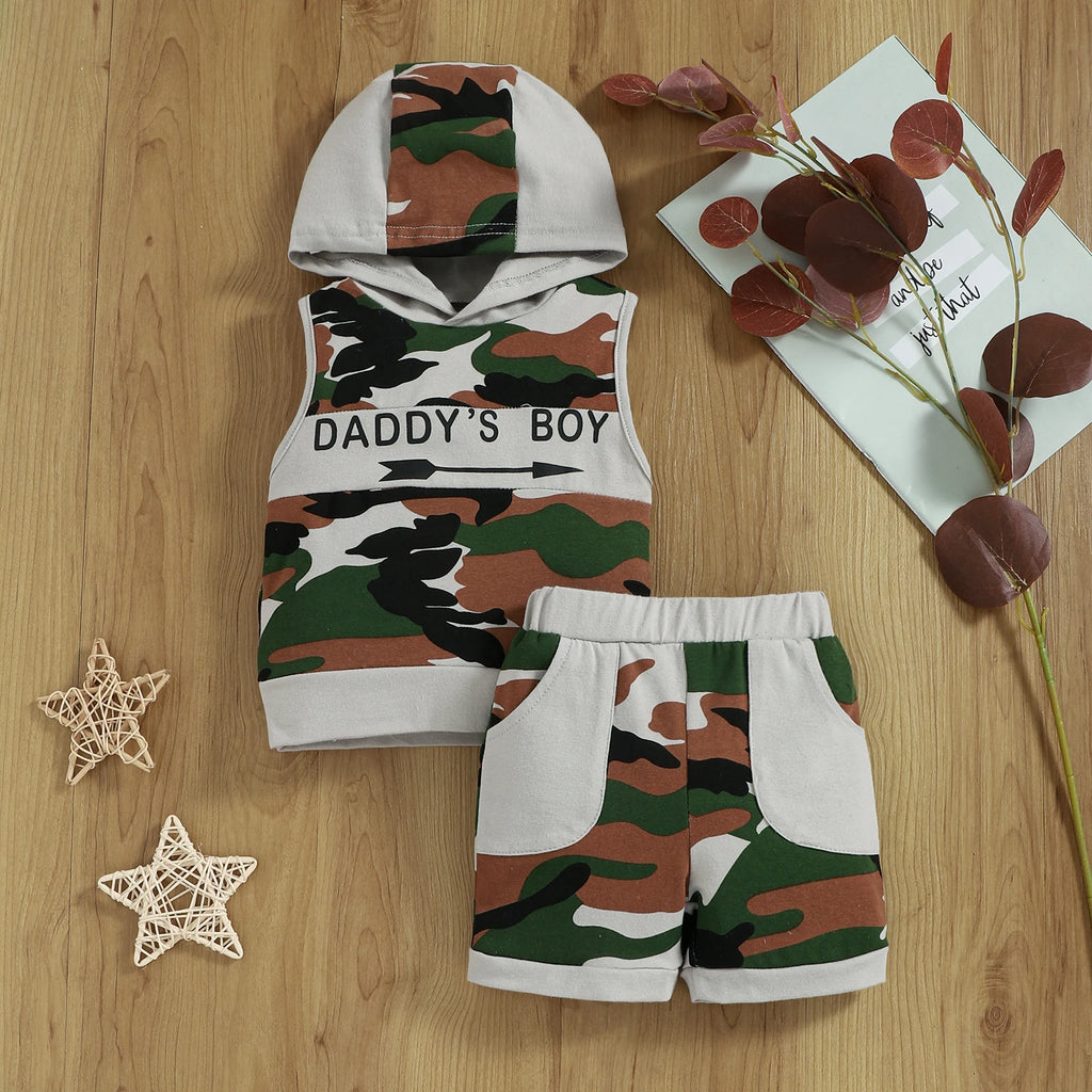 Boys Camouflage Two-Piece Set "DADDY'S BOY" Cool Summer Outf