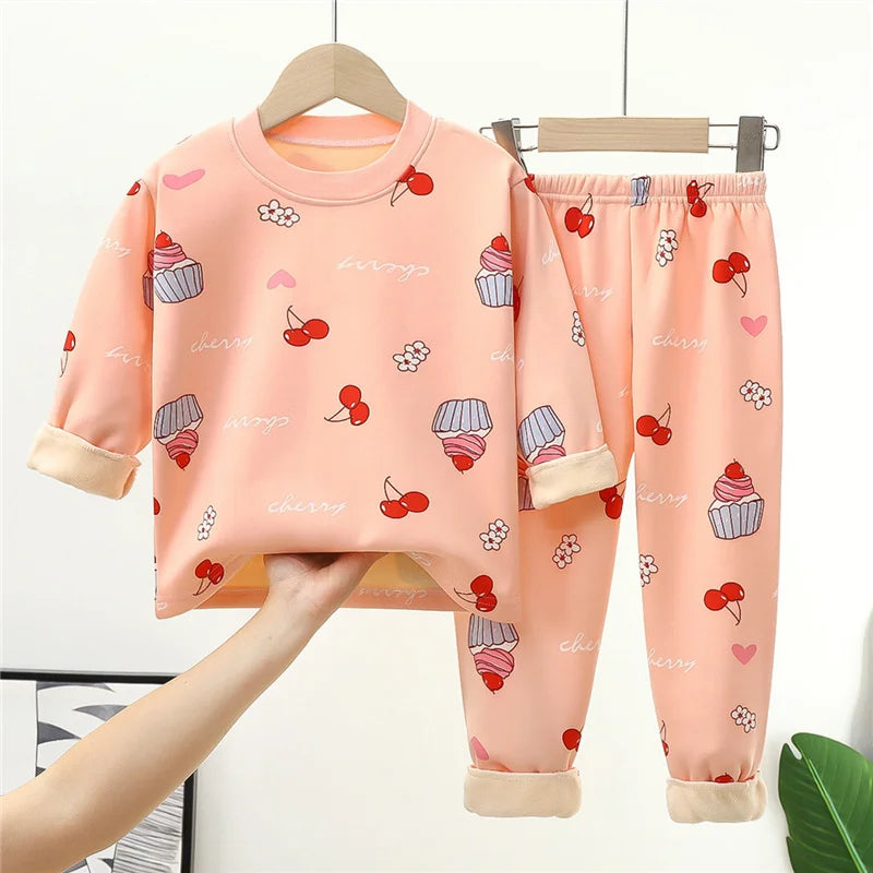 Cosy Velvet Pyjama Set for Kids | Green or Pink