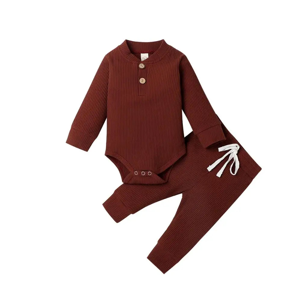 Infant Newborn Baby Girl Boy Spring Autumn Ribbed/Plaid Soli