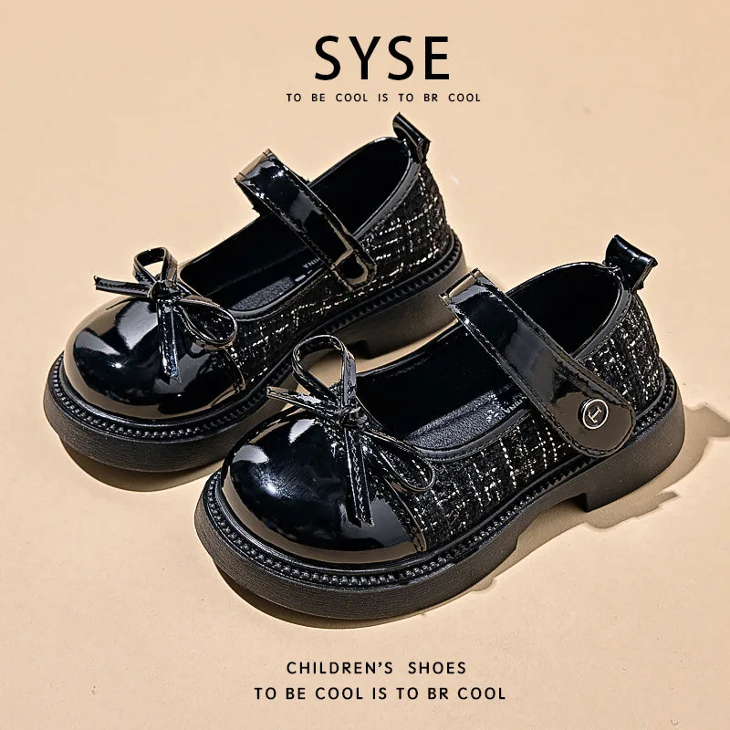 Spring Autumn Children's Leather Shoes with Bowknot Versatil