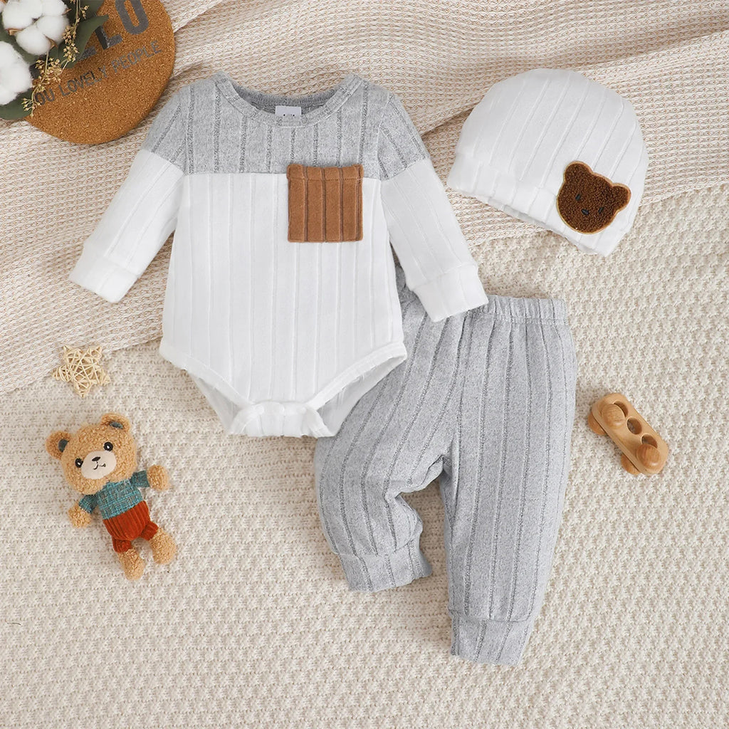 3Pcs/Set of Newborn Baby Boy Color Blocked Long Sleeved Body