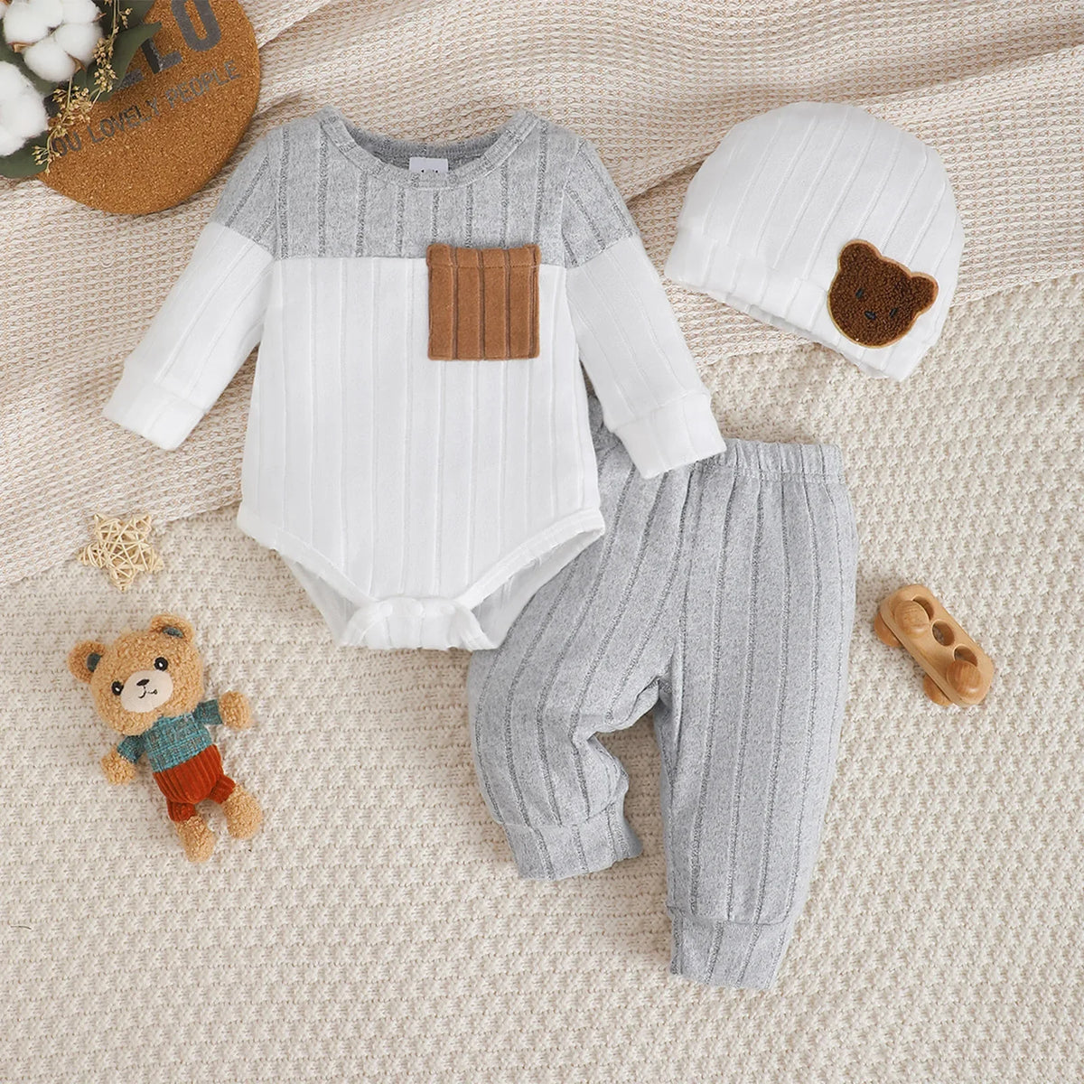 3Pcs/Set of Newborn Baby Boy Color Blocked Long Sleeved Body