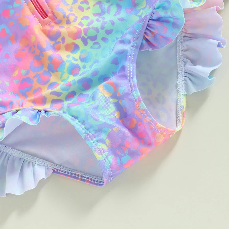Baby Girl Fish Scale Print Swimsuit 1Piece Long Sleeve Swimw
