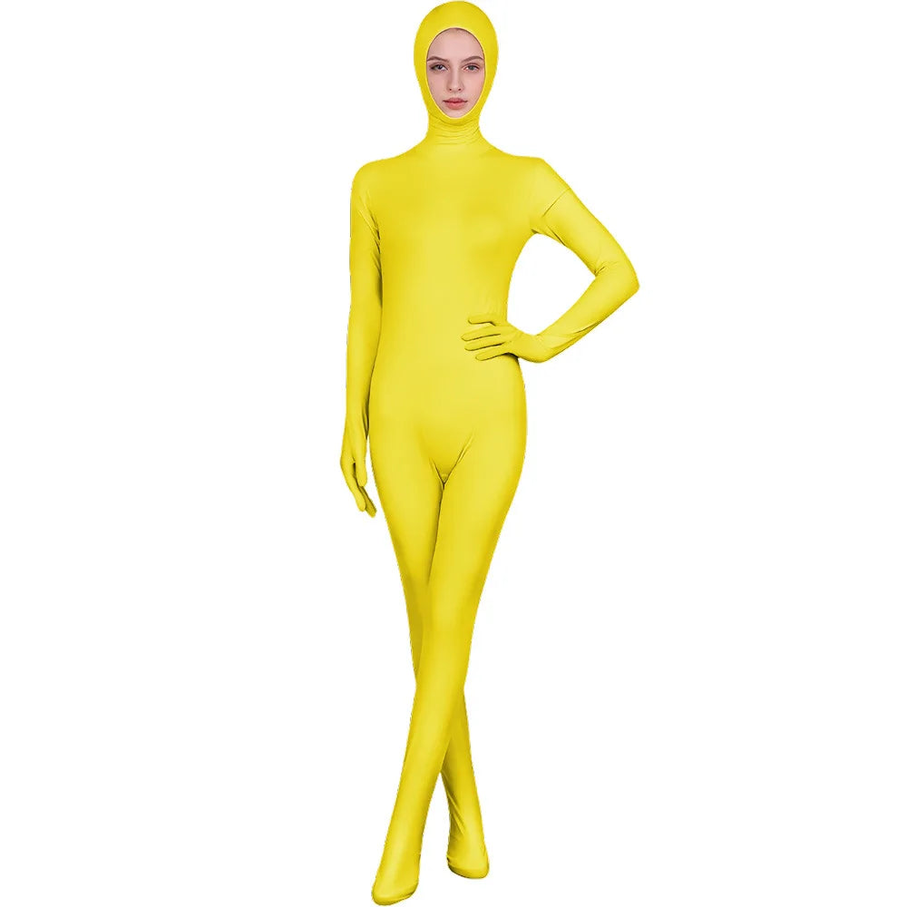 Funny Solid Color Face Revealing Tight Jumpsuit Cosplay Cost