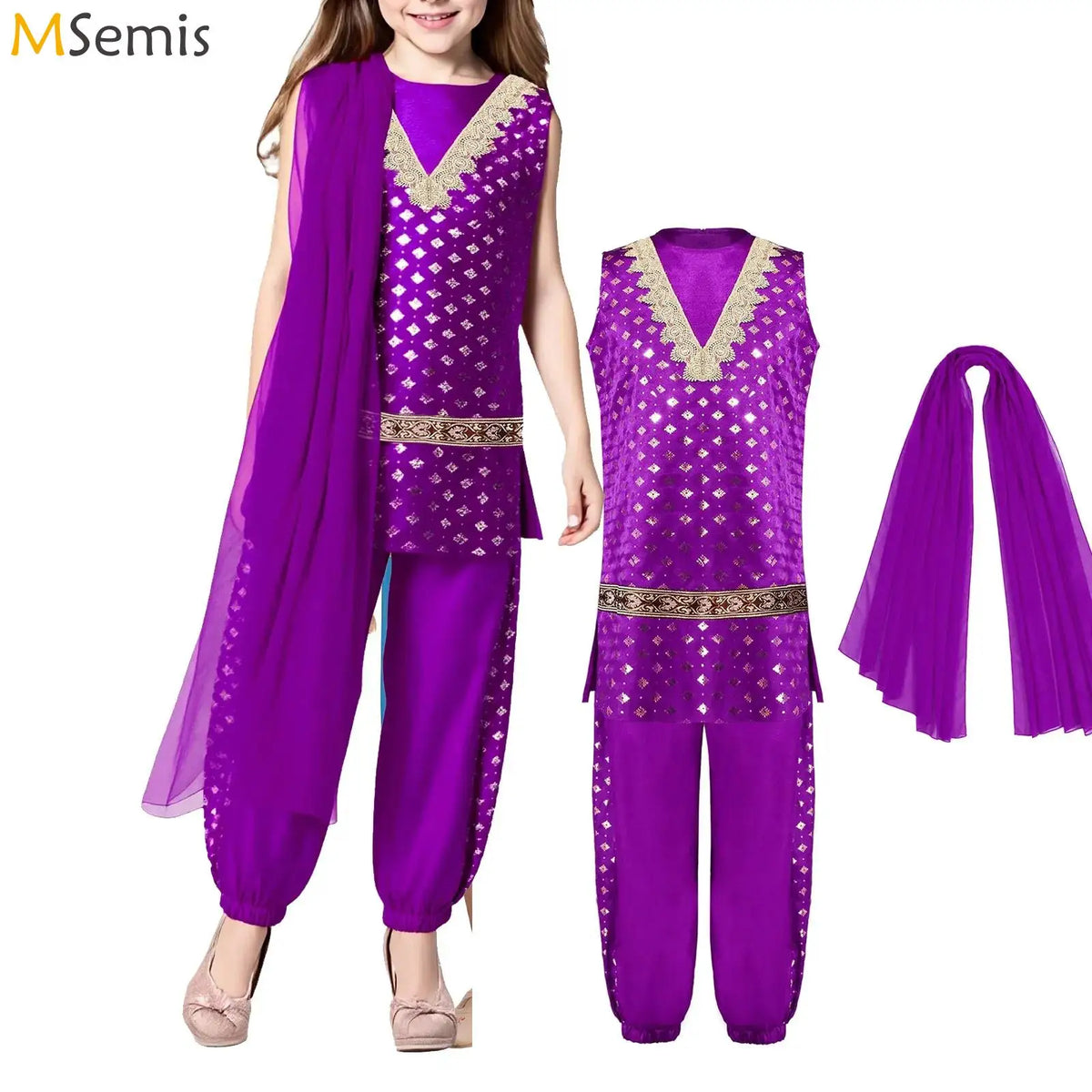 Girls' Kurta Set with Dupatta & Bloomers