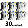 30Pairs Men's Color-block Mesh Breathable Ankle Socks Absorb