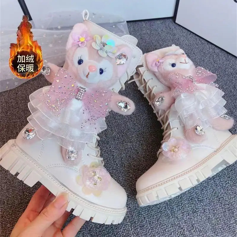 Girls' High Boots 2026 Winter Girls' Cartoon Sweet Plush Pri
