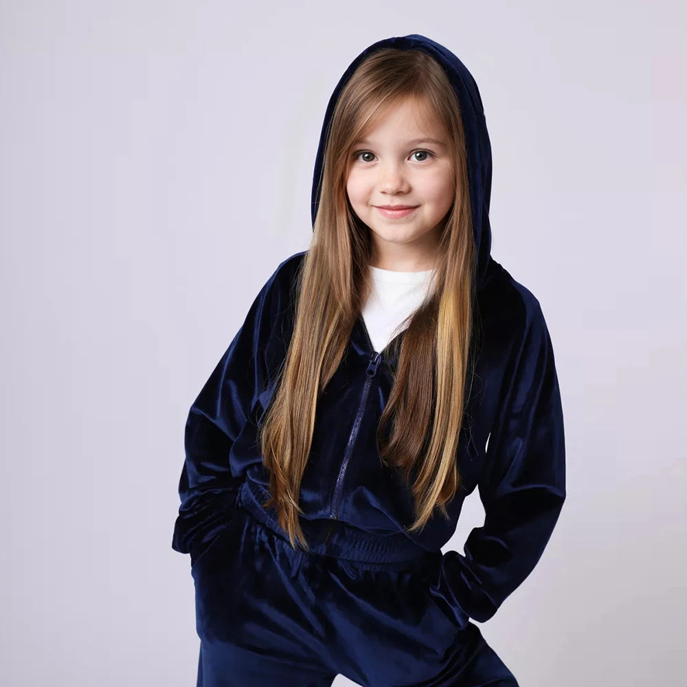 1-14Y Children Girls Velvet Tracksuits Kids Winter Autumn Th