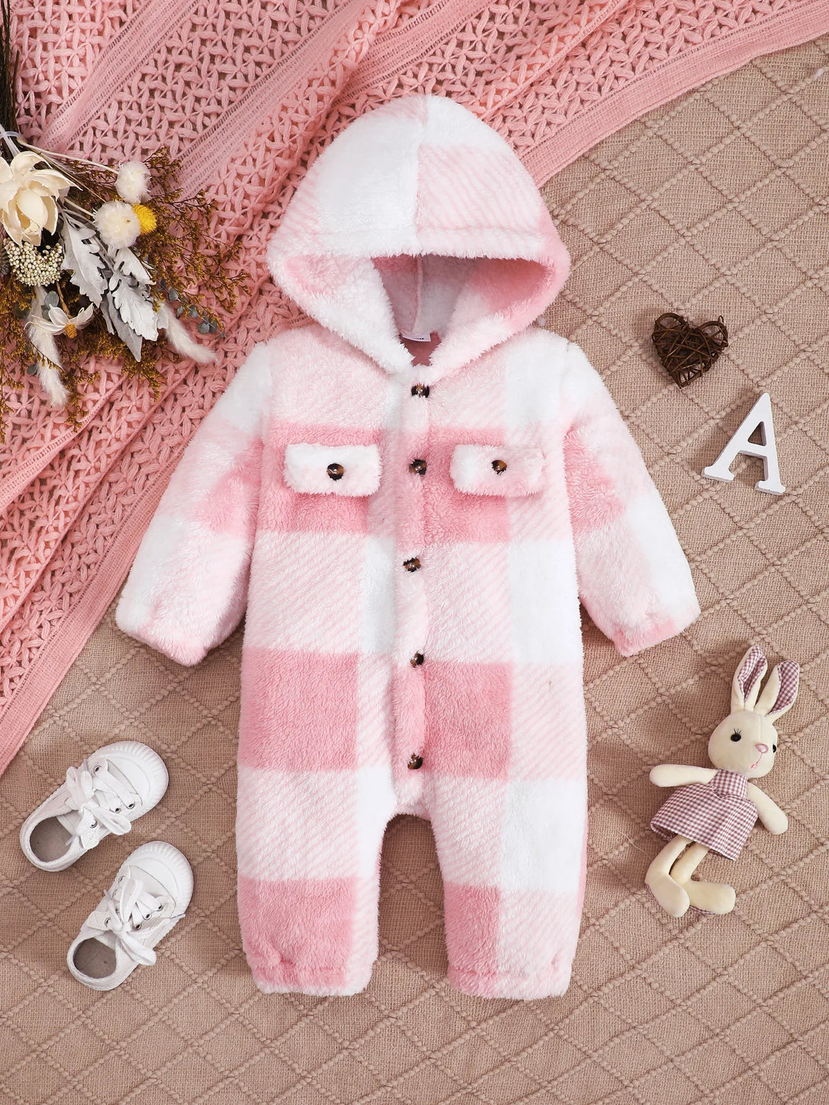 Cosy Plaid Hooded Romper | Baby 3-24 Months