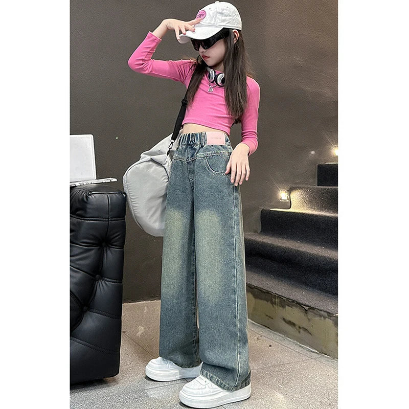 5-14 Years Spring Autumn Girls Jeans Retro And Vintage Five-