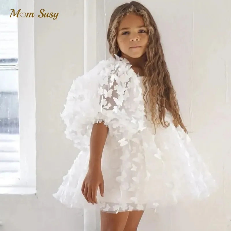 Baby Girl Princess Butterfly Tutu Dress Puff Sleeve Child Tu