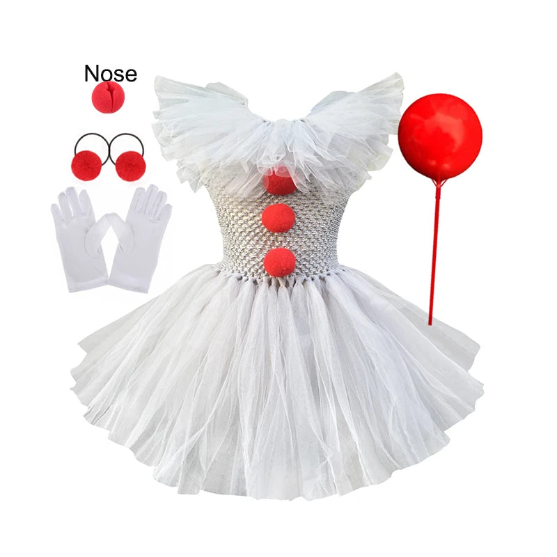 Girls Pennywise Clown Fancy Dress Costume