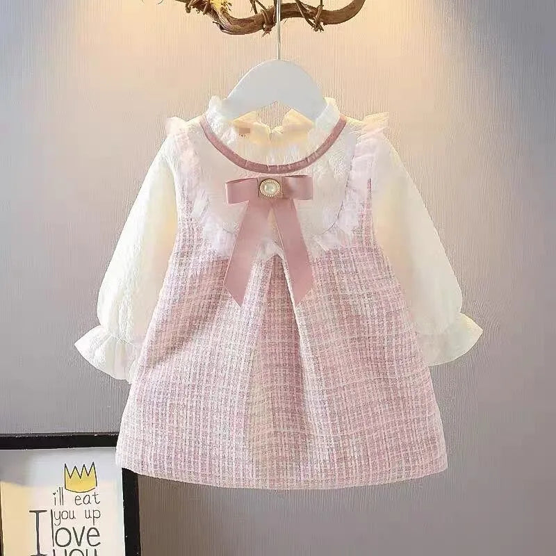 Girls Long Sleeve Bow Dress | Korean Style