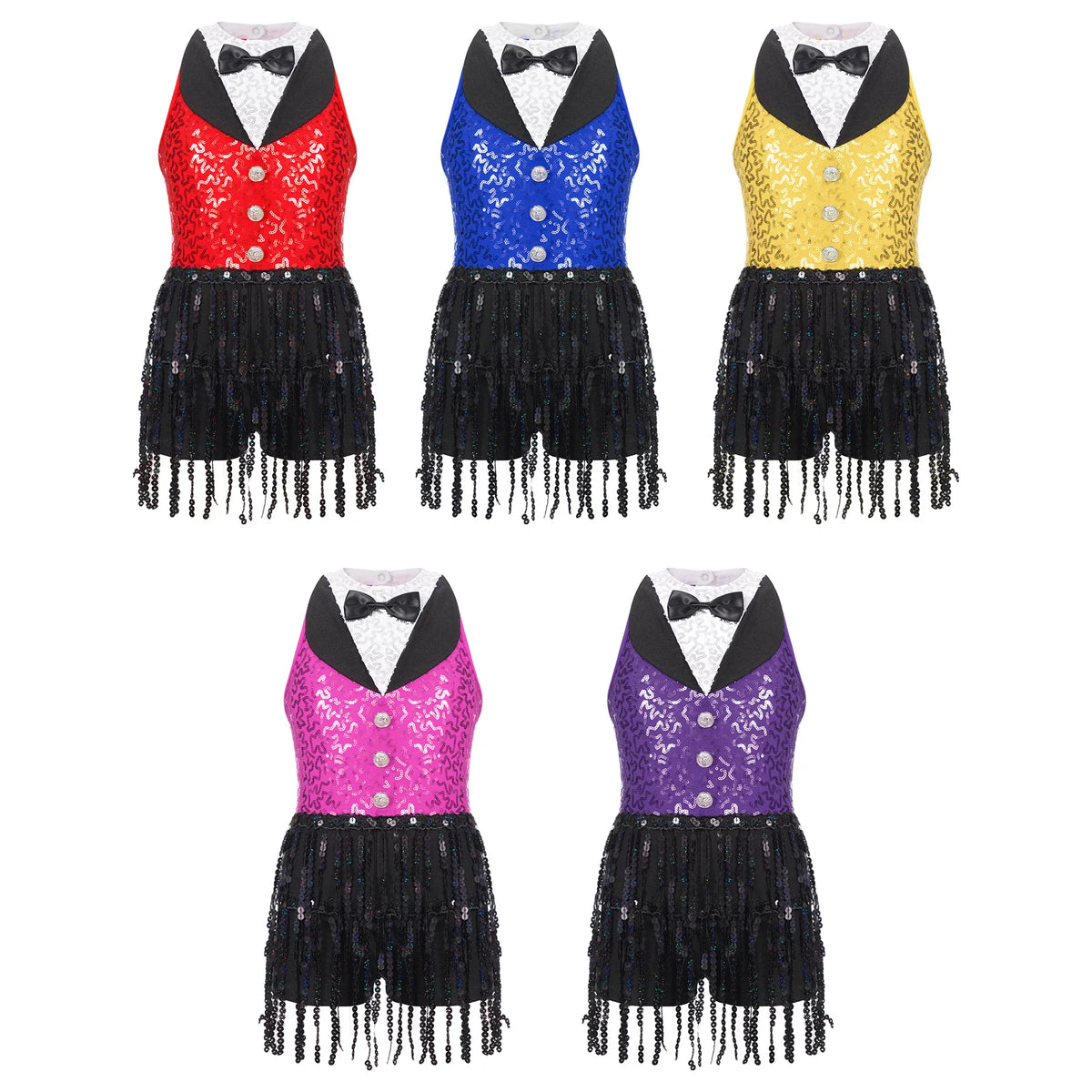 Kids Girls Sequins Tassel Dance Dress Sleeveless Back Keyhol