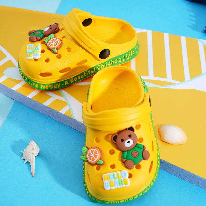 Summer Kids Slippers Cute Cartoon Hole Shoes Closed Toe Soft